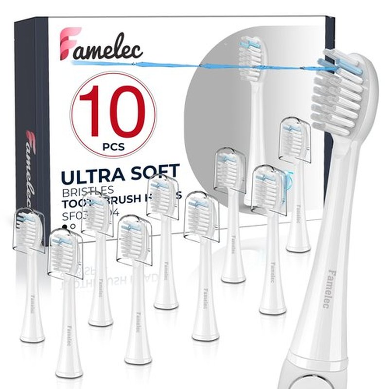 FAMELEC Brush Heads for Waterpik Replacement Heads SF-03 SF-04, Replacement Heads for Water Pik Sonic Fusion 2.0 SF-01 SF-02 Electric Toothbrush with Covers, Soft Bristles, 10 Pack, White