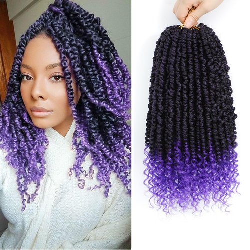 Pre-twisted passion twist hair Purple, 12 Inch 9 Packs Pretwisted Passion Twist Crochet Hair,Soft Pre Looped Curly Ombre Brown Crochet Hair For Women,Short Crochet Braids(12",Tpurple#)