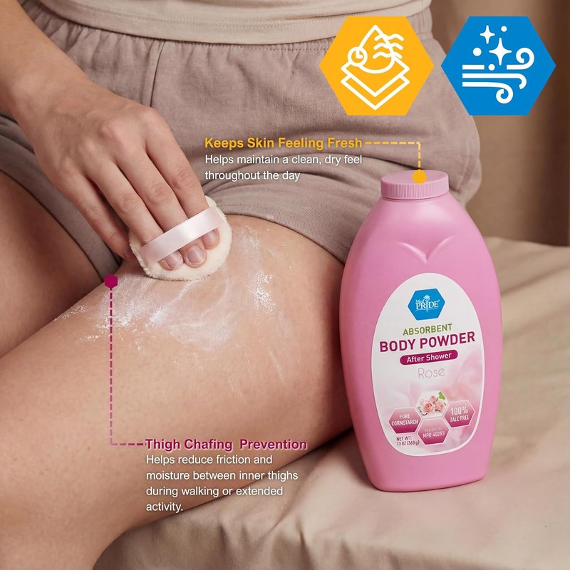 Talc-Free Cornstarch Body Powder - Moisture Absorbing Rose Scent | 13 Oz Bottle for Daily Freshness