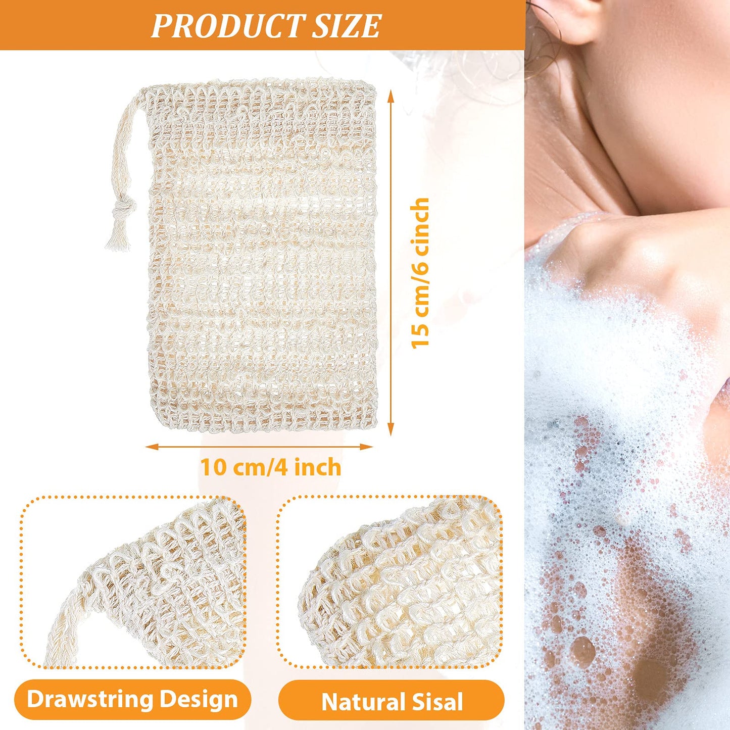 BBTO 5 Pieces Soap Saver Bag Cotton Linen Exfoliating Soap Pouch for Foaming and Drying, Shower, Scrubber(10 x 15 cm,Beige)