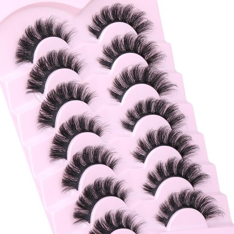 Mink Lashes Fluffy Volume False Eyelashes Wispy Strip Fake Eyelashes Cat Eye Lashes Thick 20MM Long False Lashes 7 Pairs Pack Natural Look