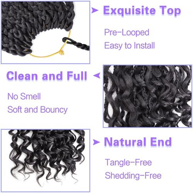 VIOLET 14 Inch Box Braids Crochet Hair 7 Packs Goddess Braiding Hair with Curly Ends Prelooped Synthetic Crochet Hair for Black Women(14 Inch, 7Packs, 1B)