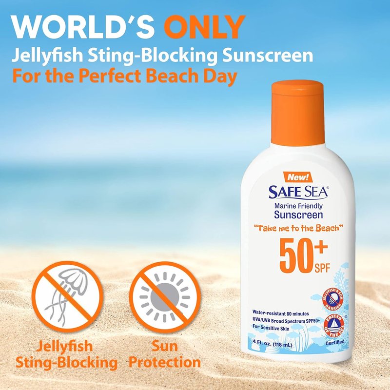 Coral Safe Sunscreen Lotion SPF 50+ - Biodegradable & Water Resistant | 4 oz for Sensitive Skin | Jellyfish & Sea Lice Protection
