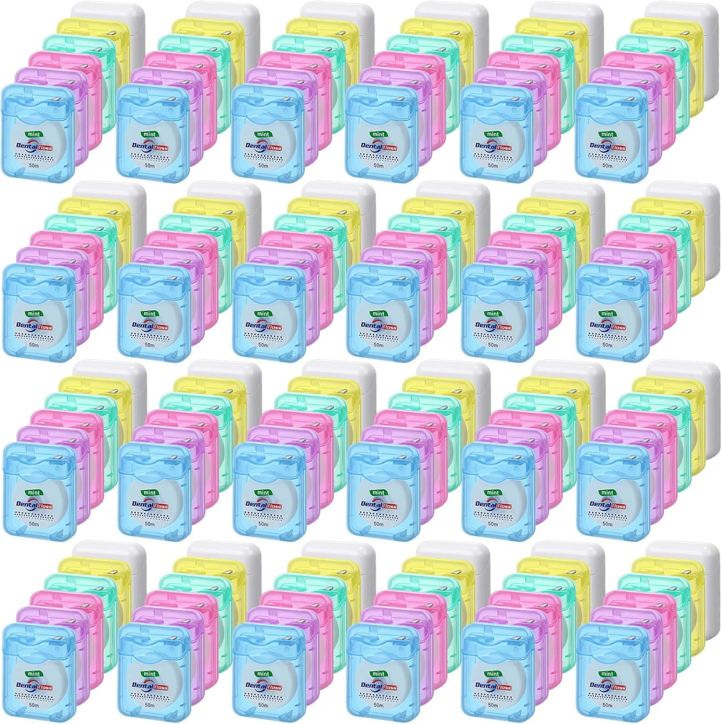 72 Pack Dental Floss - Mint Flavored Waxed Oral Care for Teeth Protection | 50m Each, Multicolor