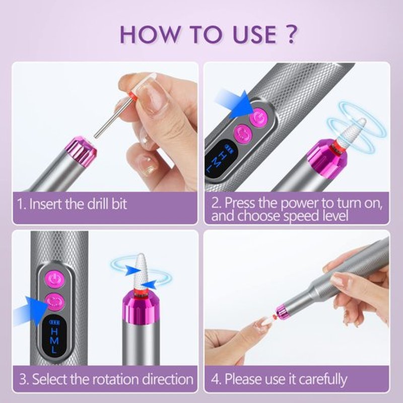 Nail Drill, Cordless Electric Nail Drill Professional E-File Nail Drill Kit for Acrylic, Gel Nails, Manicure Pedicure Polishing Shape Tools Design for Home Salon Use Gray