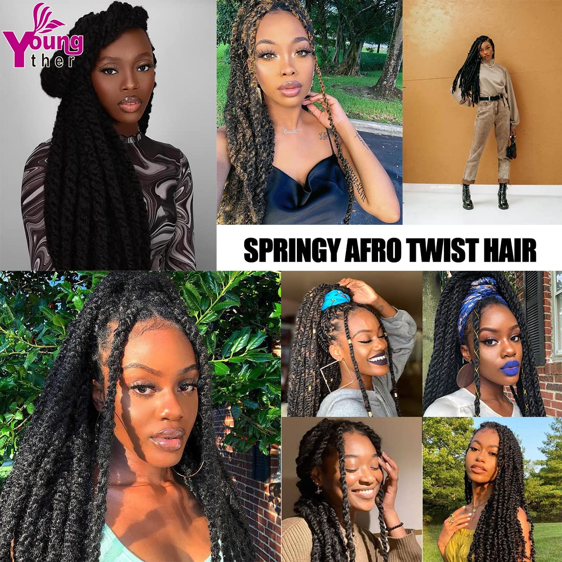 Youngther 36 inch Pre Separated Springy Afro Twist Hair 4 Packs Soft Spring Twist Hair For Marly Braiding Hair Synthetic Crochet Hair Extensions for Black Women(36 inch #1B)