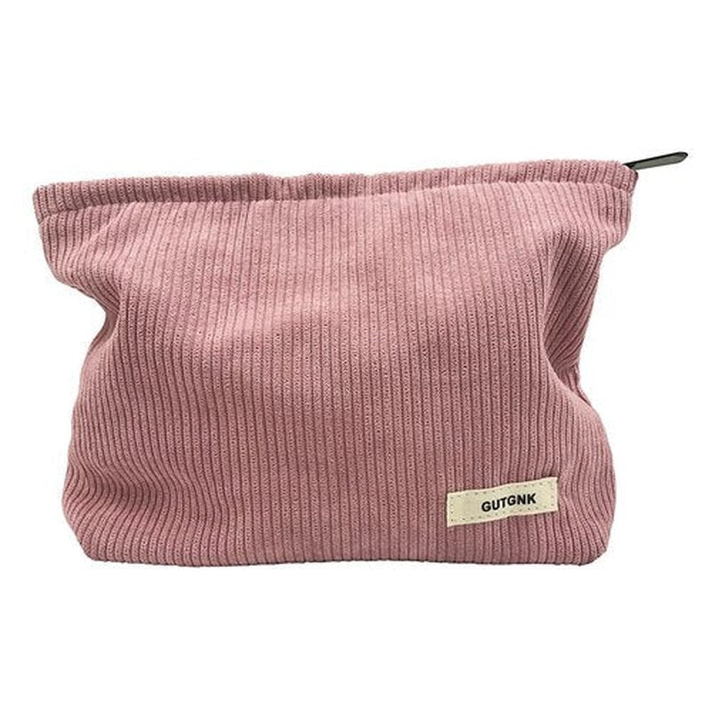 GUTGNK Women's Corduroy Cosmetic Bag, Large Capacity Canvas Cosmetic Bag Travel Toiletry Bag Accessories Organizer, Pink