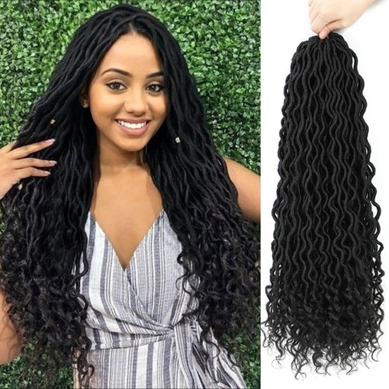 22 Inch Goddess Locs Crochet Hair Pre Looped Faux Locs Crochet Hair for Black Women Soft Crochet Faux Locs with Curly Ends(22 Inch,6 Packs,1B)