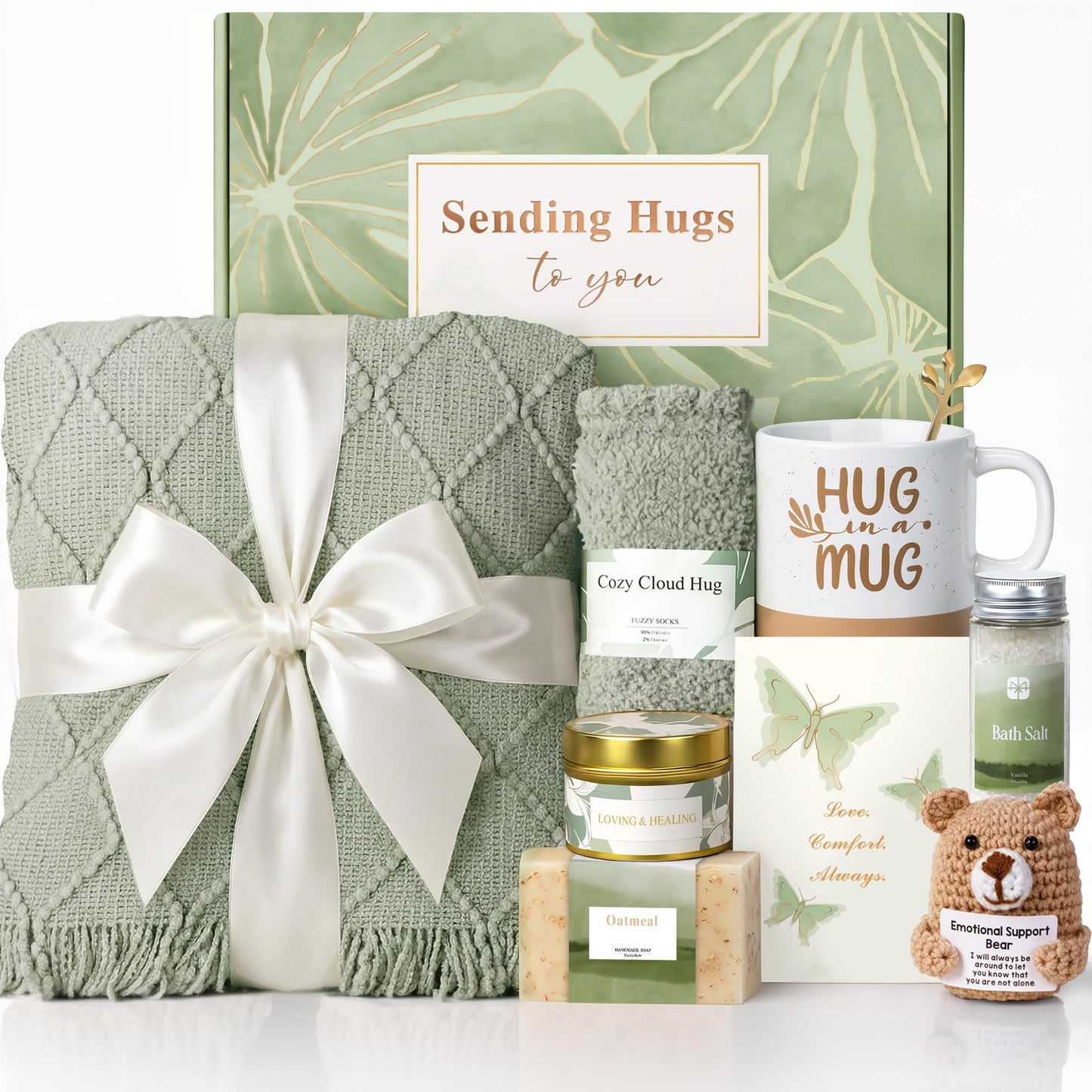 Sympathy Gift Baskets for Loss of Loved One - Bereavement Grief Condolences Gifts for Loss of Mother Father Husband - Miscarriage Care Package Gift Box for Women - Green