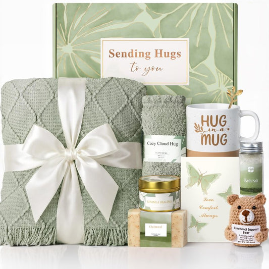 Sympathy Gift Baskets for Loss of Loved One - Bereavement Grief Condolences Gifts for Loss of Mother Father Husband - Miscarriage Care Package Gift Box for Women - Green