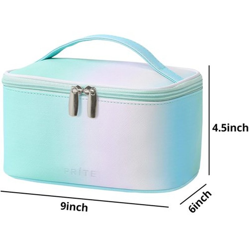Makeup Bag Portable Travel Cosmetic Bag for Women, Beauty Zipper Makeup Organizer PU Leather Washable Waterproof（Rainbow Green)