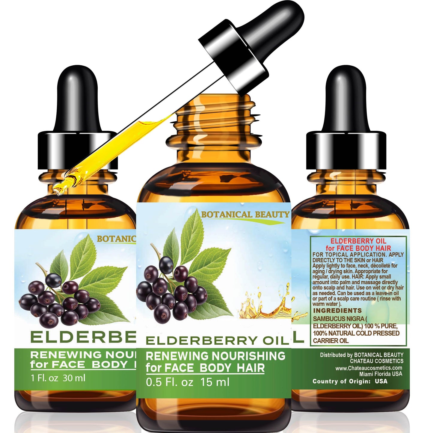 Botanical Beauty ELDERBERRY OIL Sambucus Nigra 100% Pure Natural Virgin Unrefined Cold Pressed Carrier Oil 0.5 Fl. Oz.- 15 ml for Face, Skin, Hair, Nails, Moisturizing. Rich in Vitamin E