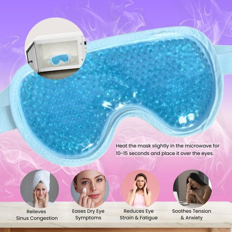 Cooling and Heating Gel Bead Eye Mask - Reusable Eye Mask with Cooling Gel for Puffiness, Migraines, Headaches & Post-Surgery Relief - Cold Eye Mask for Puffy Eyes & Relaxation (Blue)