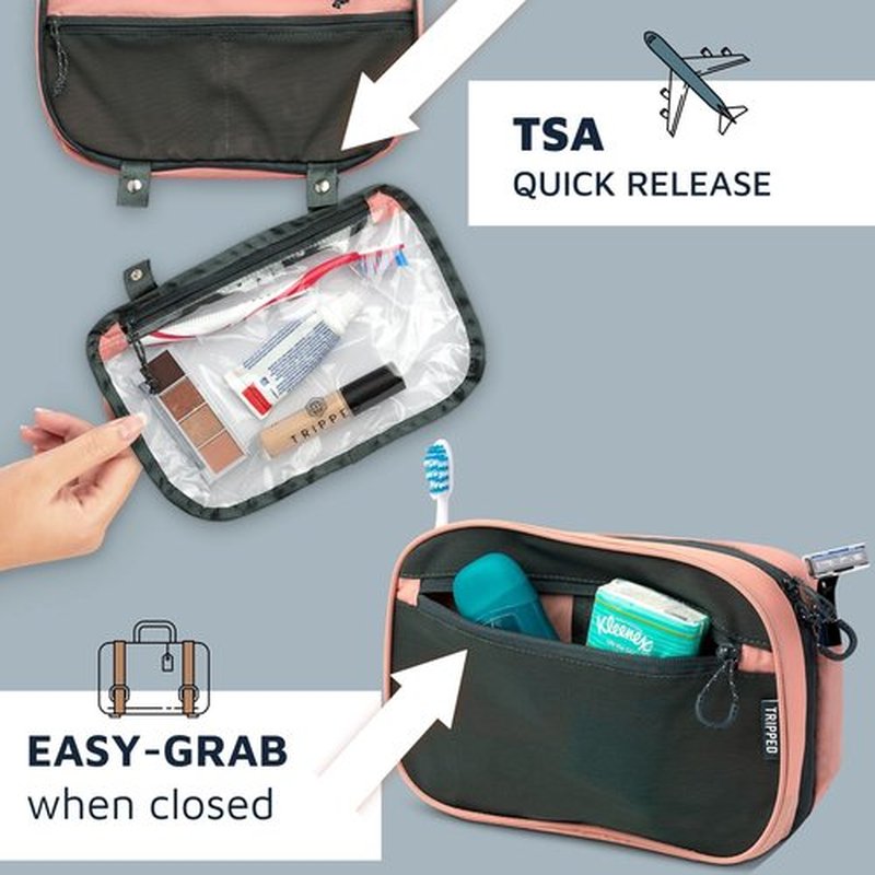Toiletry Bag Kit Set: Hanging Travel Toiletry Bag + 311 TSA Cosmetic Liquid Bag + Ultralight Accessory Organizer Pouch (Dusty Rose)