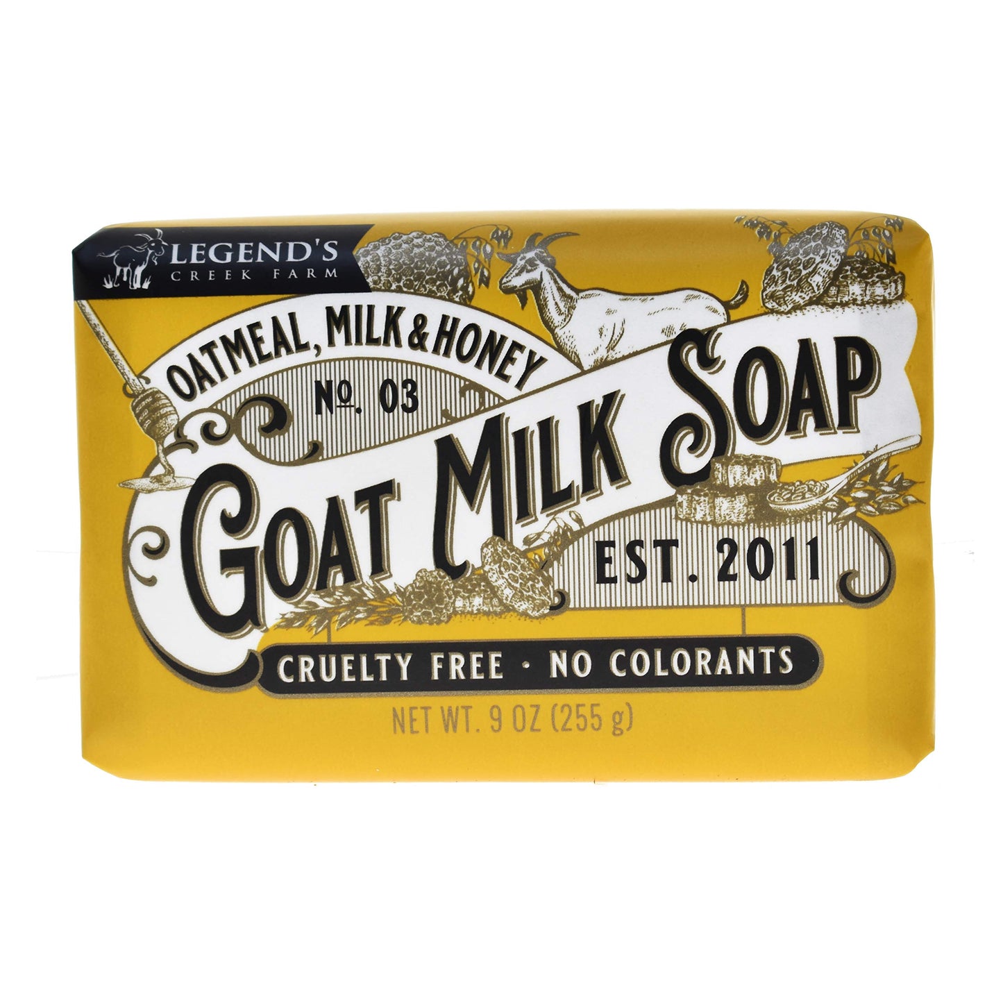 Legend's Creek Farm Goat Milk Soap - Triple Milled Moisturizing Bar for Hands and Body - 9 Oz Creamy Lather, Nourishing, Natural Soap for Sensitive Skin (Oatmeal, Milk & Honey, Pack of 1)