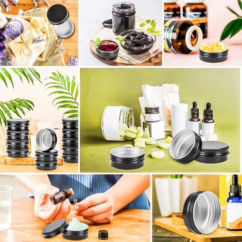 MotBach 16Pack 2oz Tin Jars, 60ml Metal Tin cans, 2Ounce Aluminum tin can jar Containers with Screw Lid for Lotion Bars, Balms, Spices, Salve, Beard Balm, Toiletries, Creams, Samples, Makeup Cosmetic