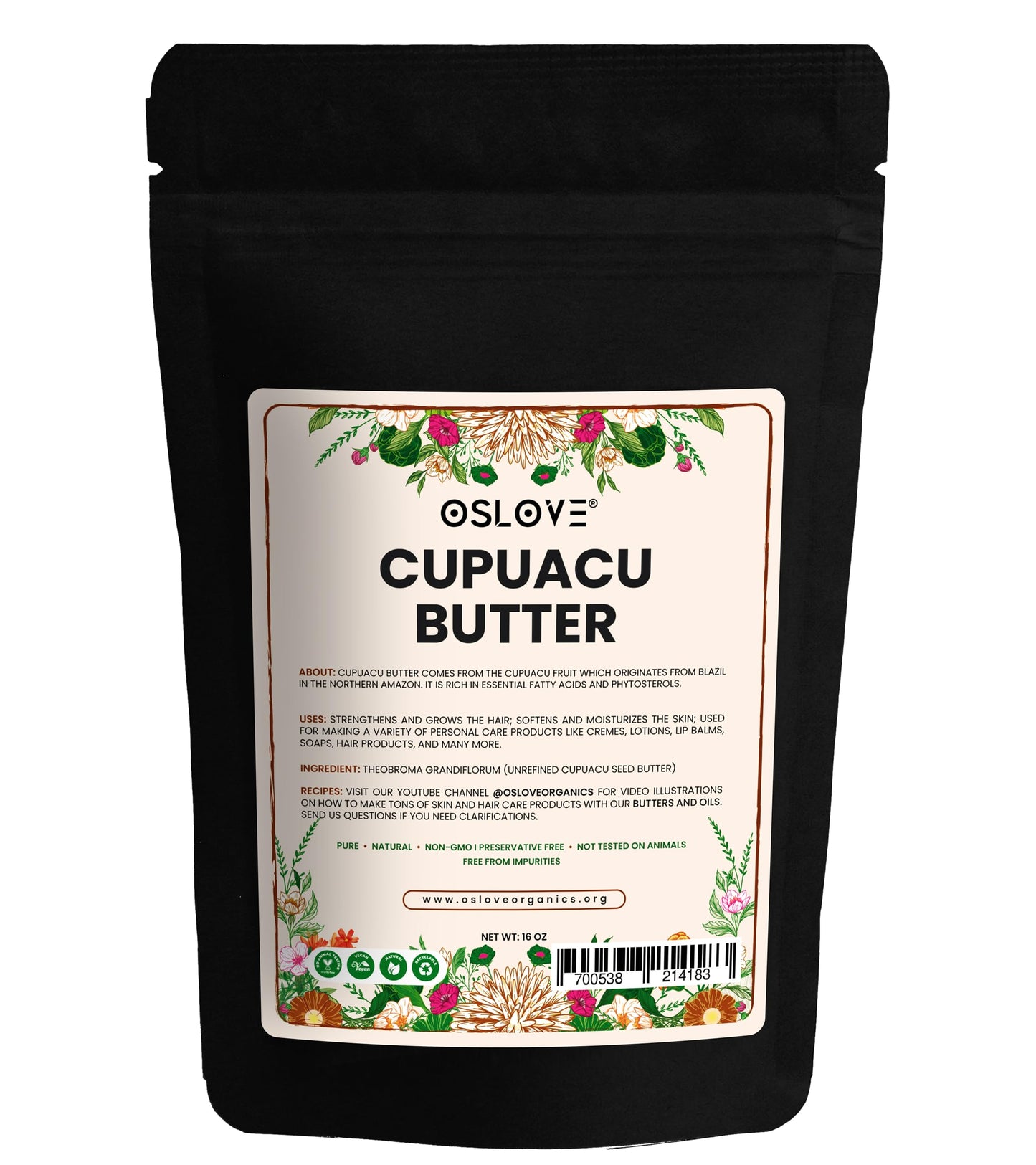 Oslove Organics Cupuacu butter 16 oz-Pure and Natural | Fresh, Rich and Creamy in DIY mixes | Vegan butter | Use for whipped body butters, salves, lotions & soaps. (16 oz)