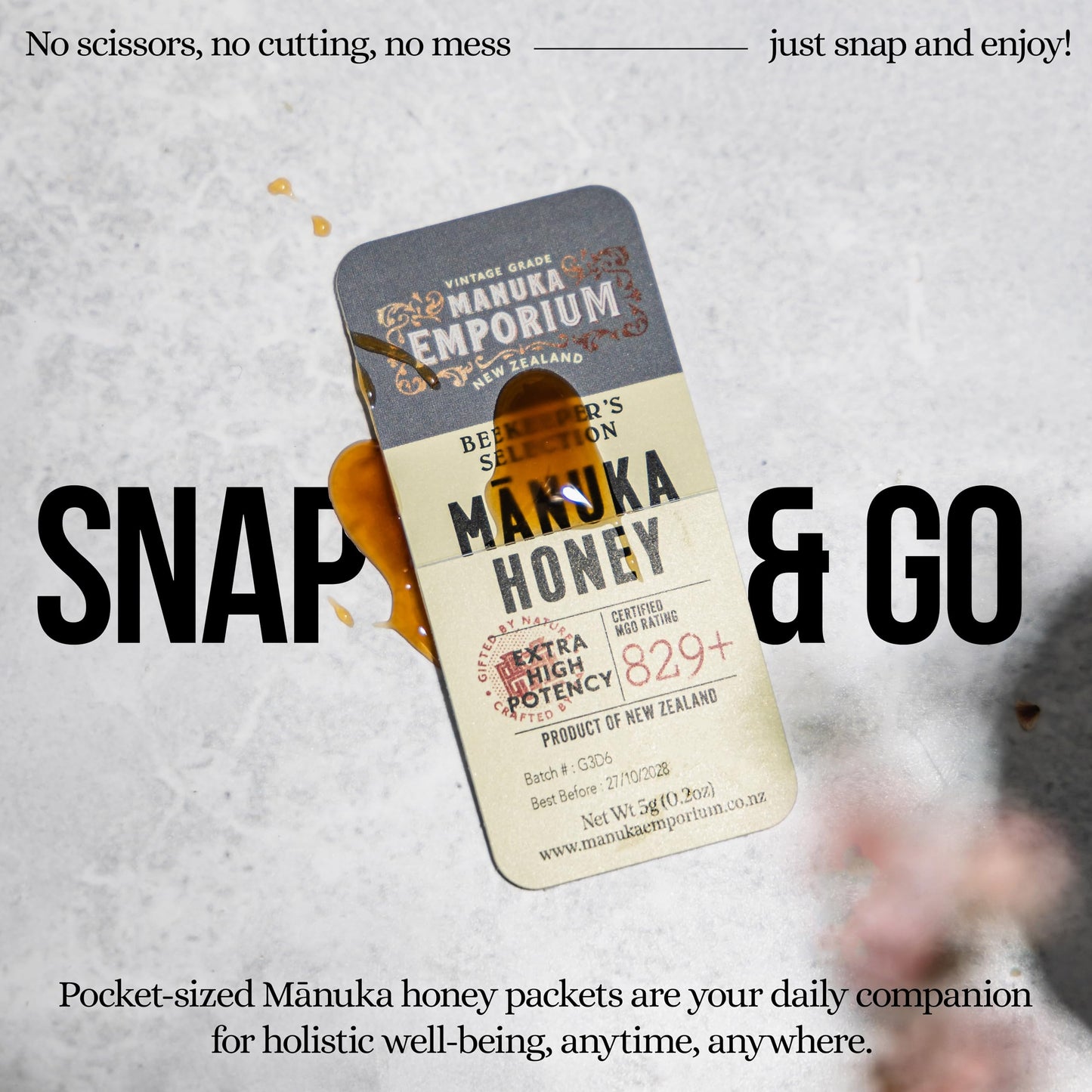 Manuka Emporium MGO829+ Raw Manuka Honey High-Potency Vitality Snap Packets