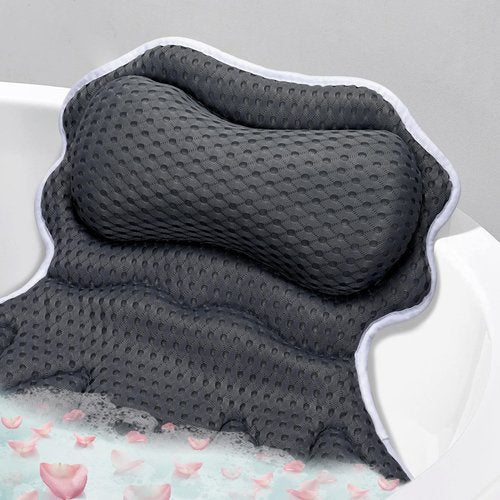 SetSail Bath Pillow, Relaxing Bath Pillows for Tub Neck and Back Support Soft 4D Breathable Air Mesh Ergonomic Bathtub Pillow with 6 Strong Suction Cups and Hook Luxury Bathroom Accessories,Black