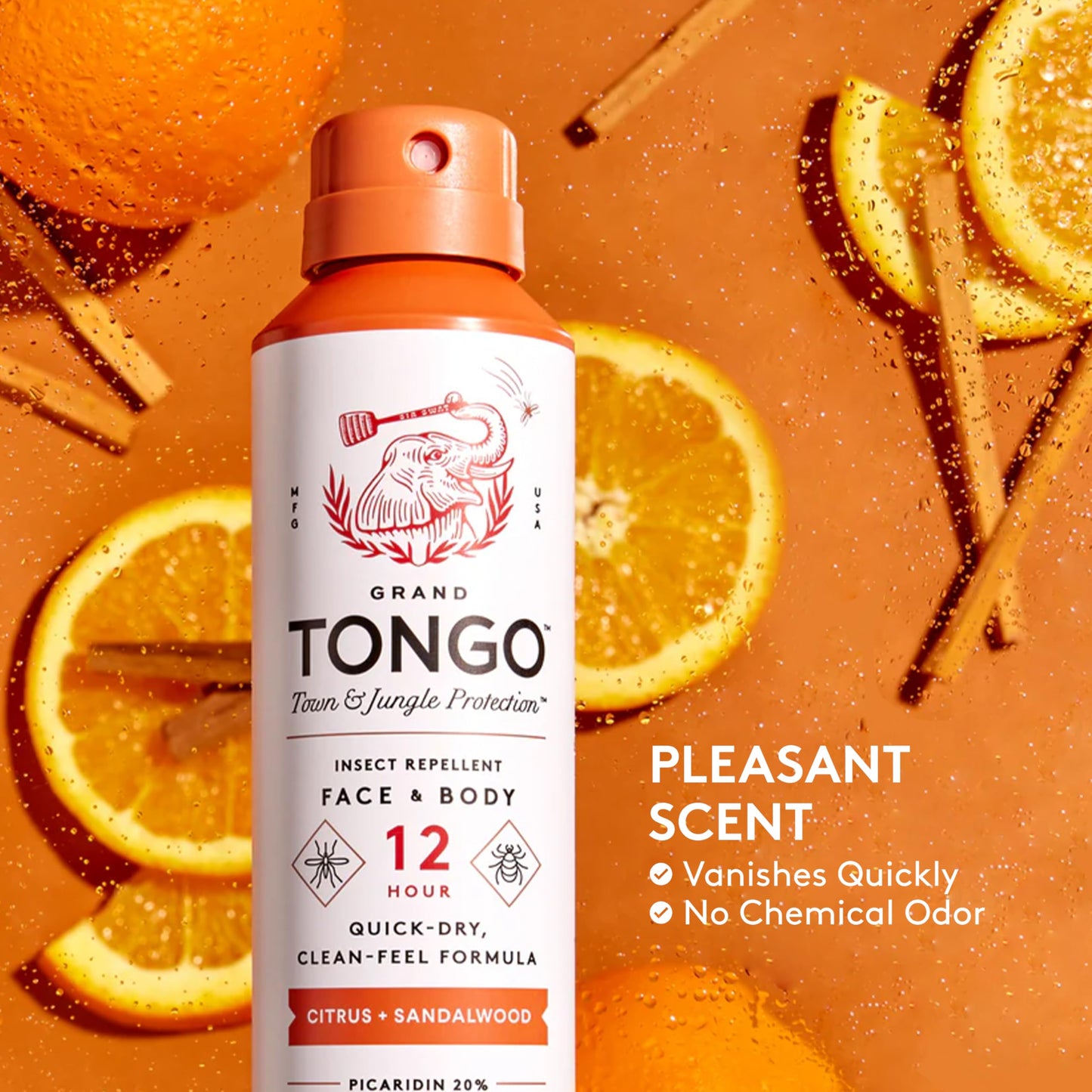 Grand Tongo DEET-Free Insect Repellent with Picaridin, The 12 Hour Protection, DEET Alternative - Citrus + Sandalwood