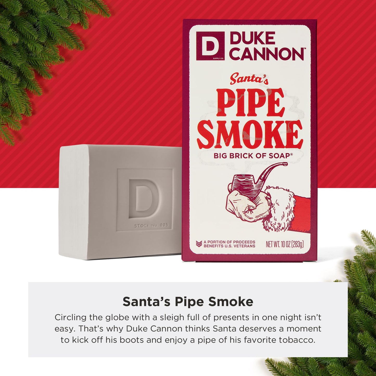 Duke Cannon Holiday Limited-Edition Santa's Pipe Smoke Big Brick of Soap - 10oz Bar, Triple Milled, Supports U.S. Veterans