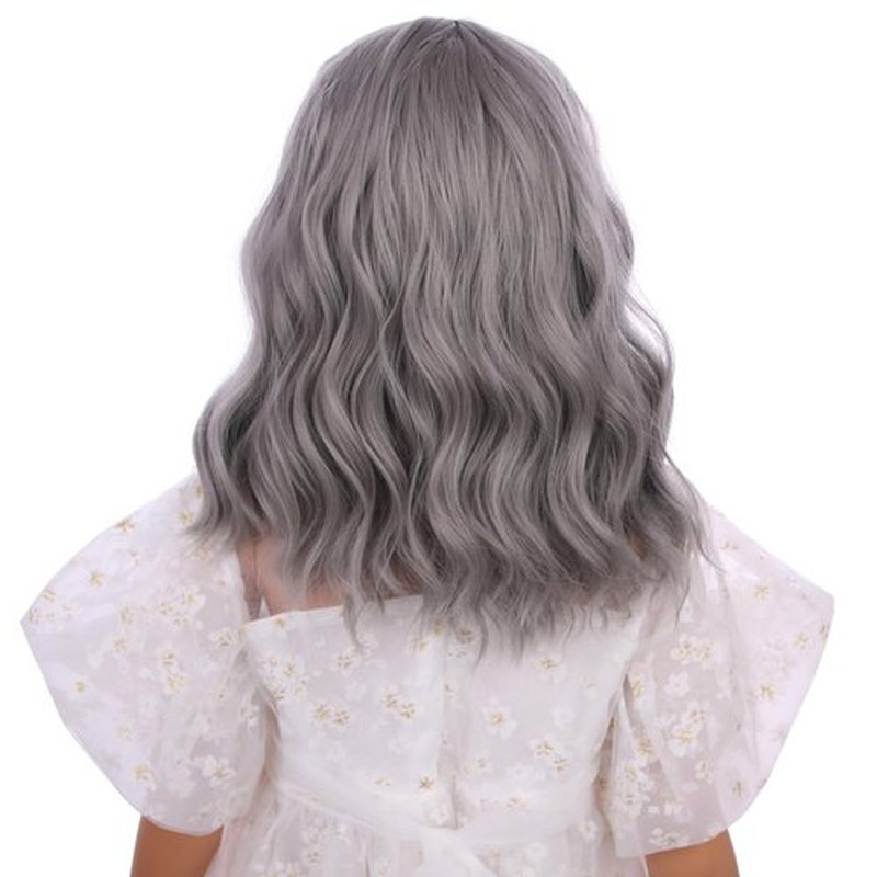 DUDUWIG Gray Wig for Kids Girls Short Wavy Wig Gray Wig Short Curly Wig Granny Costume Wig Grandma Wig for Cosplay Halloween Hairnet Include