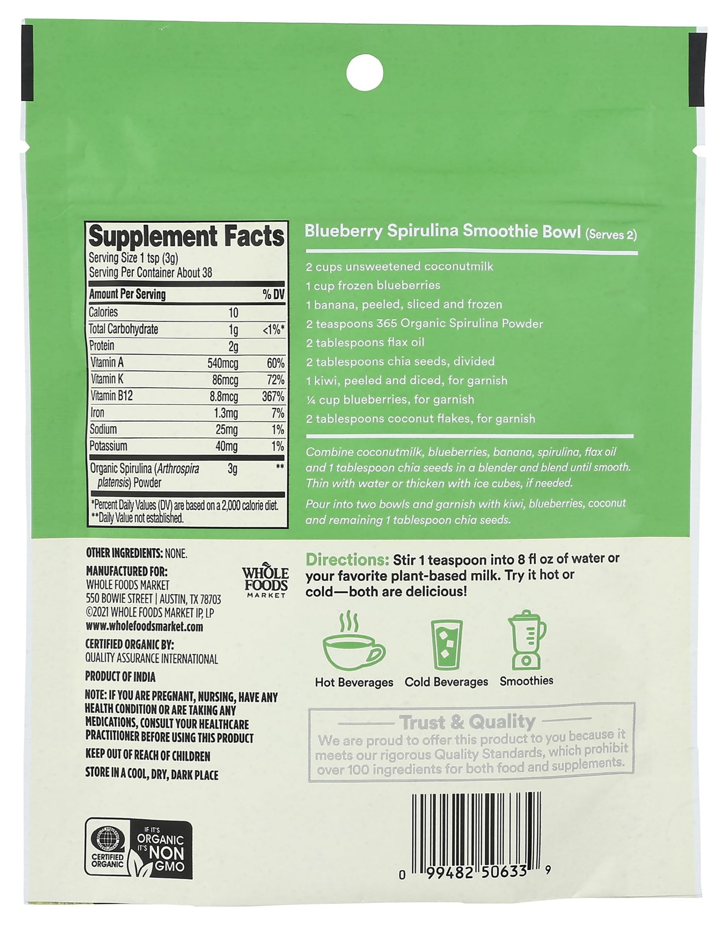 365 by Whole Foods Market, Organic Spirulina Superfood Powder, 4 Ounce