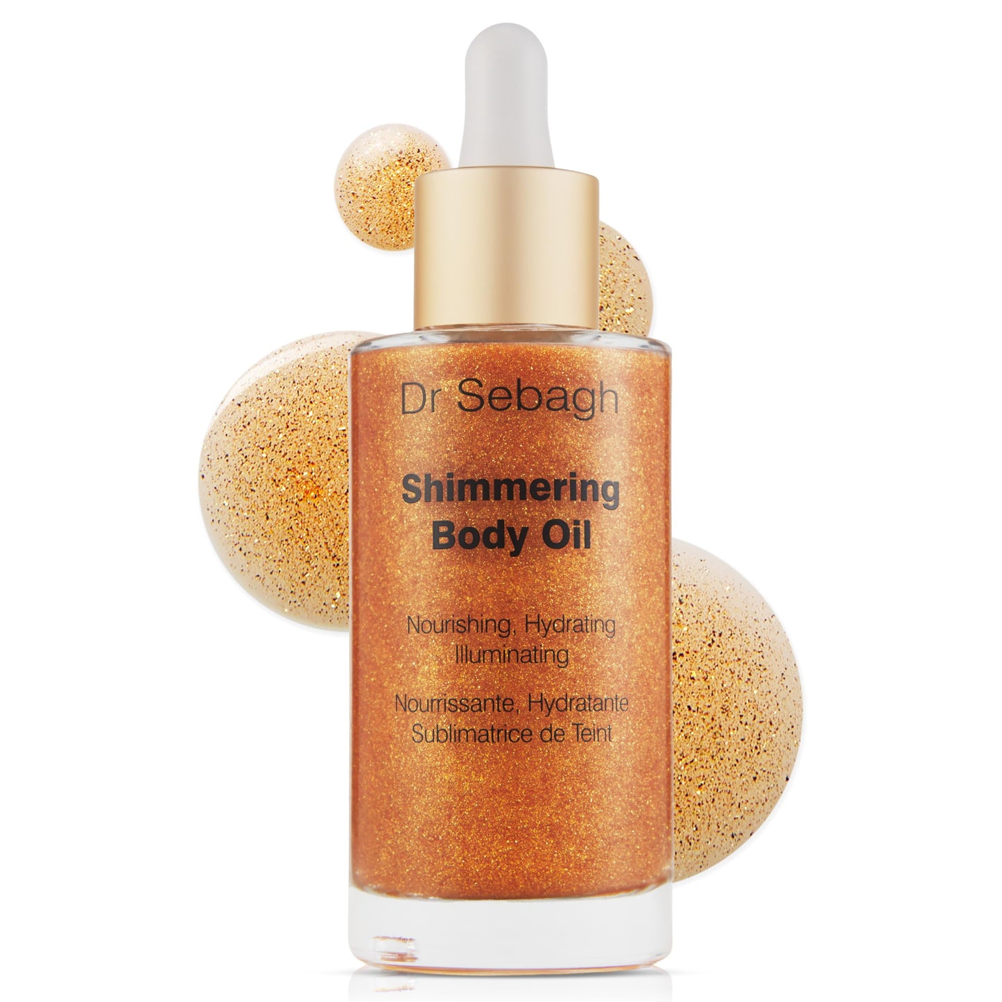 Dr Sebagh Shimmering Body Oil – Hydrating Dry Oil, Golden Shimmer, Vitamin E Nourishment, Soothes Sensitivity, Bronzed Glow for All Skin Tones (1.7 fl oz)