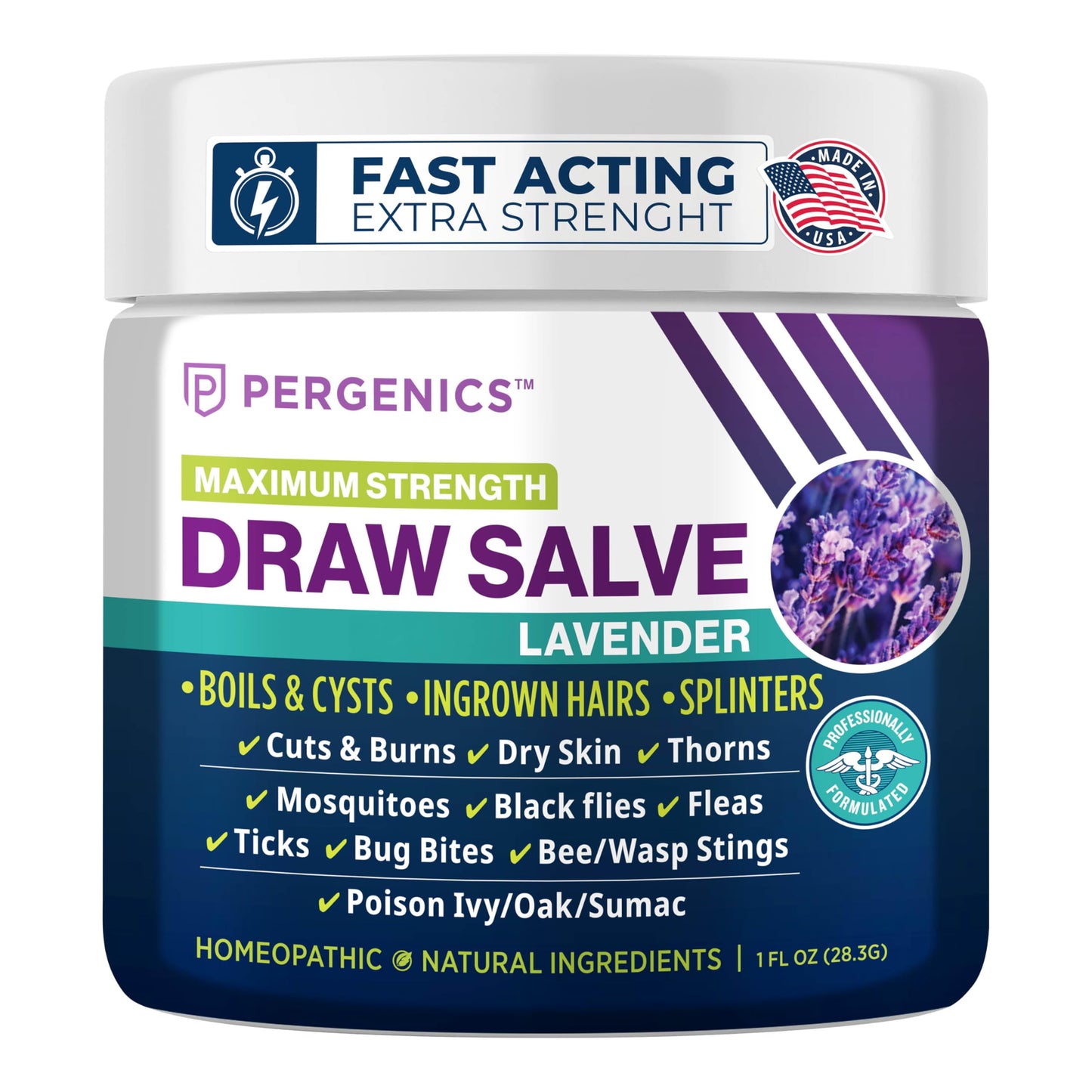 Pergenics Drawing Salve Ointment with Natural Lavender Herbal Extract for ingrown Hair, Boil & Cyst, Splinter Remover, Bug and Spider Bites, bee Sting, Mosquito bite Itch, Poison Ivy, 1 oz (1 Pack)