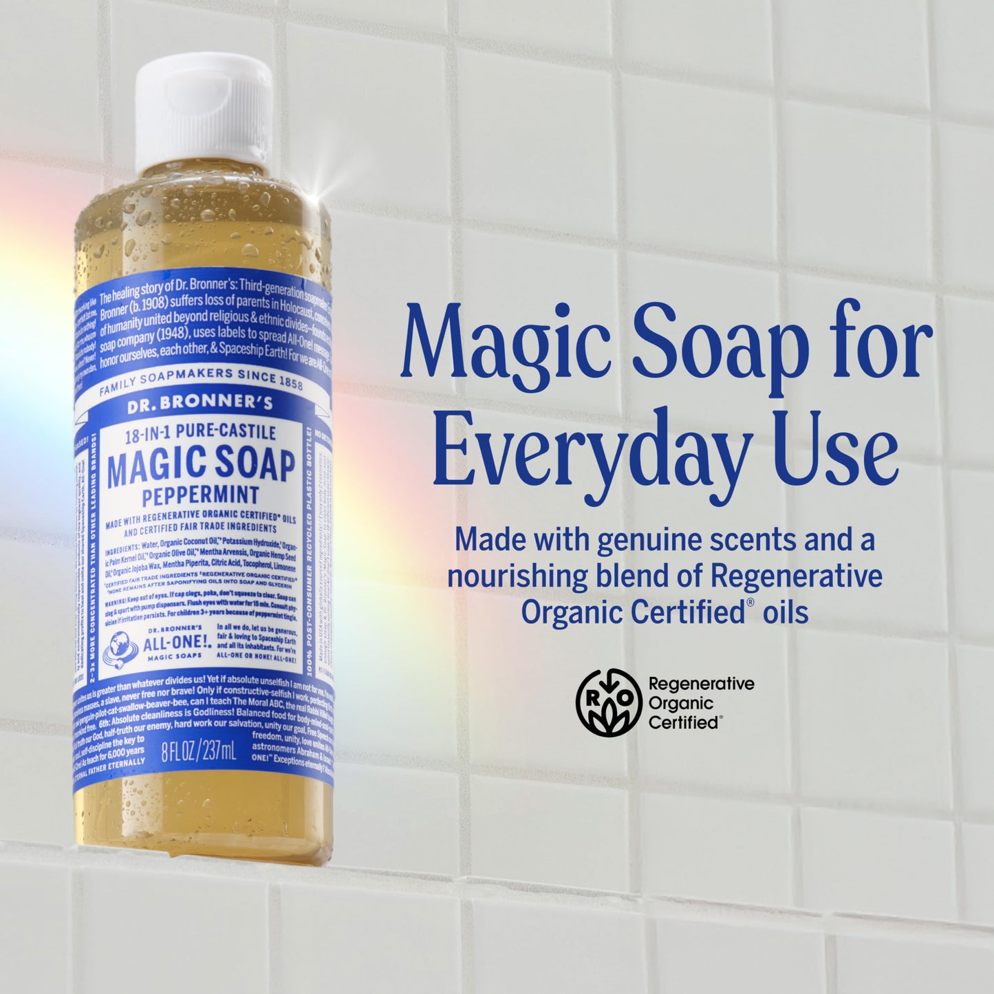 Dr. Bronner's - Pure-Castile Liquid Soap (Peppermint, 16 ounce) - Made with Organic Oils, 18-in-1 Uses: Face, Body, Hair, Laundry, Pets and Dishes, Concentrated, Vegan, Non-GMO