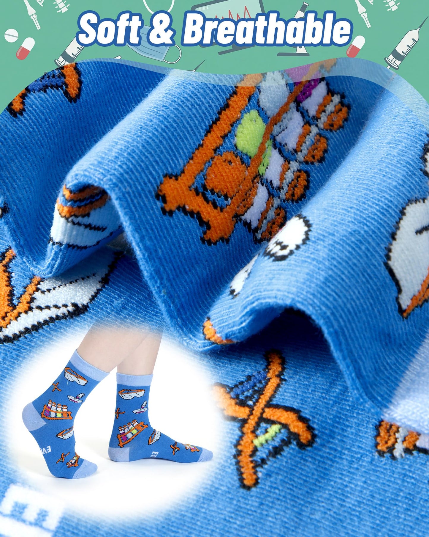 Glitopper 8 Pairs Medical Laboratory Gifts for Women Men Funny Lab Tech Socks Novelty Casual Crew Dress Socks Medical Laboratory Professionals Week Gifts Nurses Day Birthday Favors