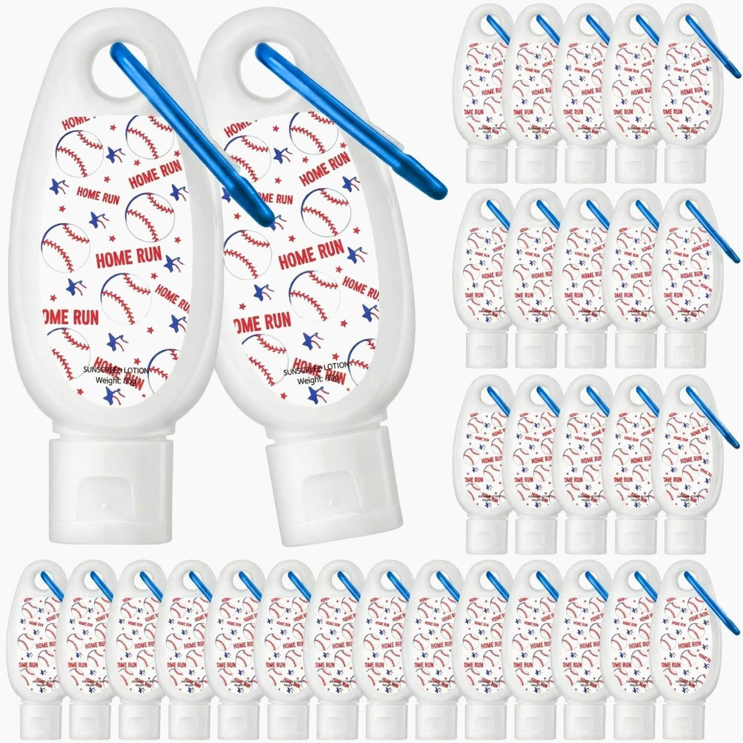 Leelosp 24 Pcs baseball Team Gift Bulk Mini Sunscreen Travel Size 1oz Sport Party Favor Sunscreen Keychain with Clip Spf 30 Fragrance Free Broad Spectrum baseball Accessories for Girl