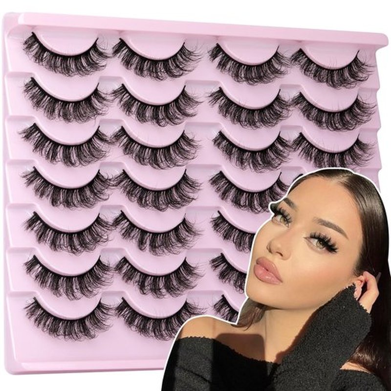 TNFVLONEINS False Eyelashes Wispy Mink Lashes Natural Look D Curl Fluffy Fake Eyelashes 16mm Natural Lashes That Look Like Extensions Lashes Pack