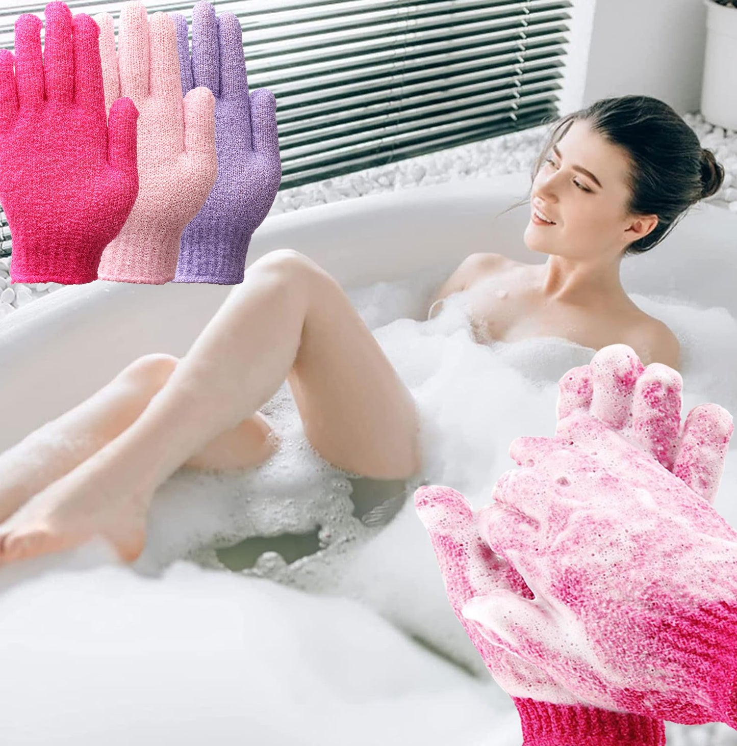 Shower Gloves,Double Sided Exfoliating Bath Gloves,Shower Body Scrub Gloves for Women & Men Deep Clean Skin Spa Massage Beauty Skin Shower Scrubber Bathing Accessories,#P207 (2pairs Color 06)