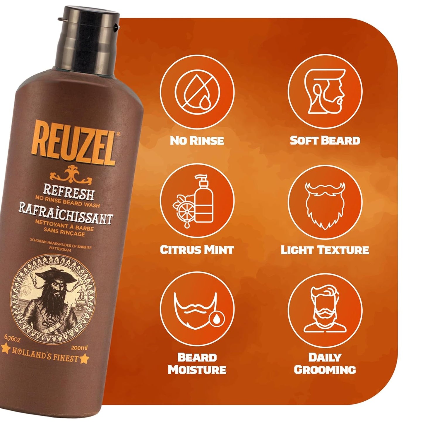 Reuzel Refresh No Rinse Beard Wash, Mens Beard Wash, 200 ml