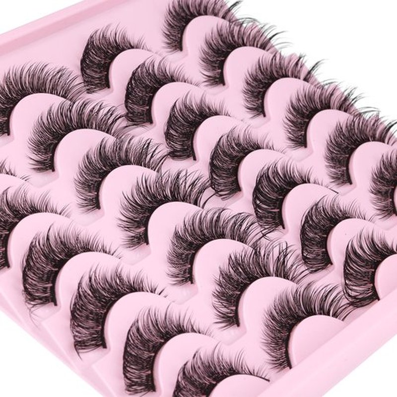 Natural Lashes Wispy Faux Mink Lashes Natural Look Cat Eye False Eyelashes Cluster Strip Lashes 16mm Short Eye Lashes Pack 14 Pairs