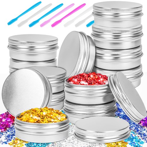 MotBach 16Pack 2oz Tin Jars, 60ml Metal Tin cans, 2Ounce Aluminum tin can jar Containers with Screw Lid for Lotion Bars, Spices, Salve, Balms, Beard Balm, Toiletries, Creams, Samples, Makeup Cosmetic