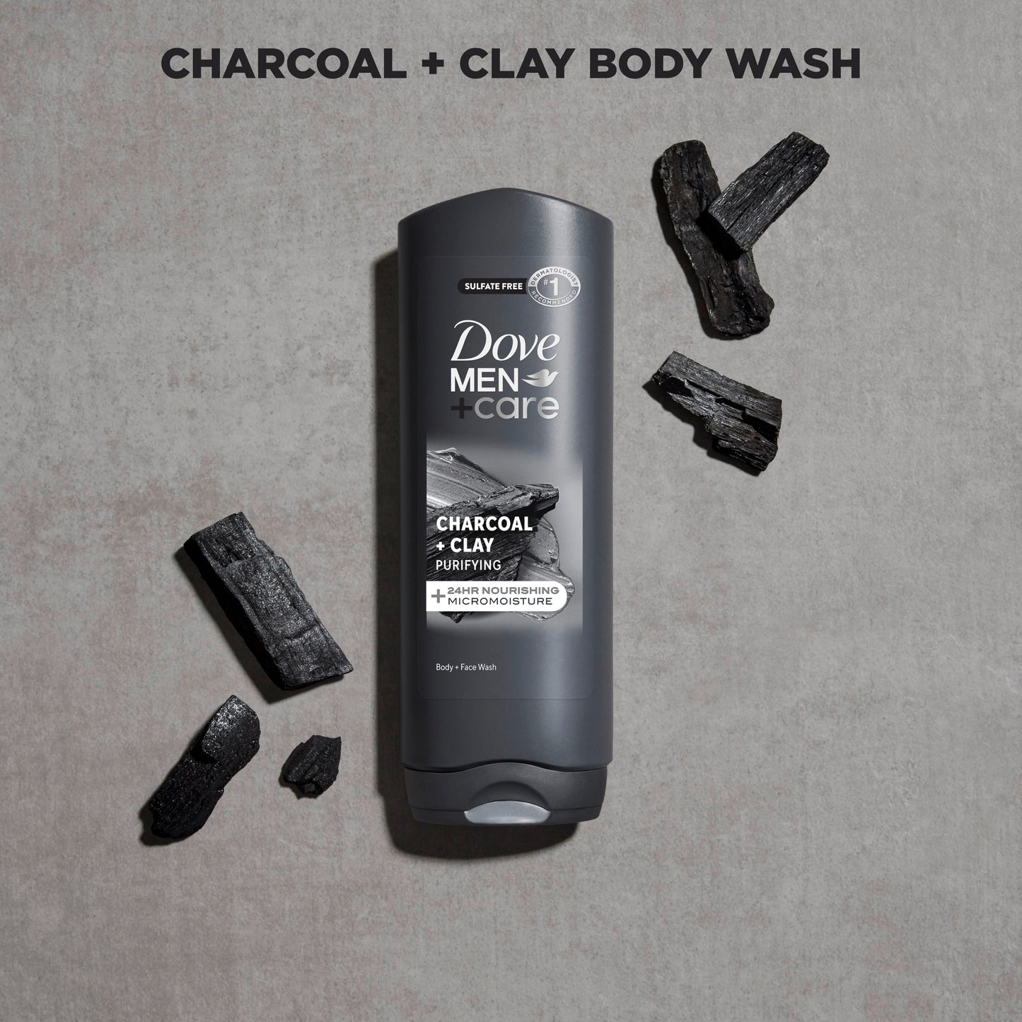 DOVE MEN + CARE Body and Face Wash 4 Count Purifying Charcoal + Clay Body Wash for Men with 24-Hour Nourishing Micromoisture Technology 18 oz