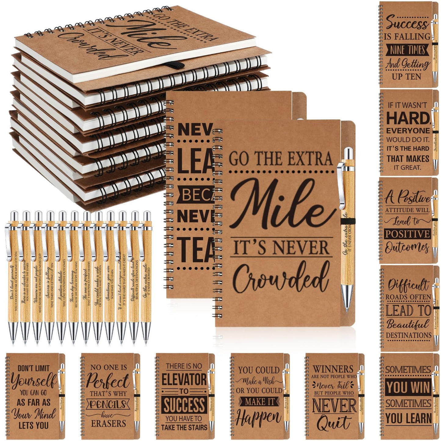 Geyoga 36 Sets End of Year Teacher Appreciation Gifts Bulk, Motivational Notebooks with Bamboo Pens, Inspirational Spiral Kraft Journal Set Thank You Gifts for Teacher Nurse Volunteer Team