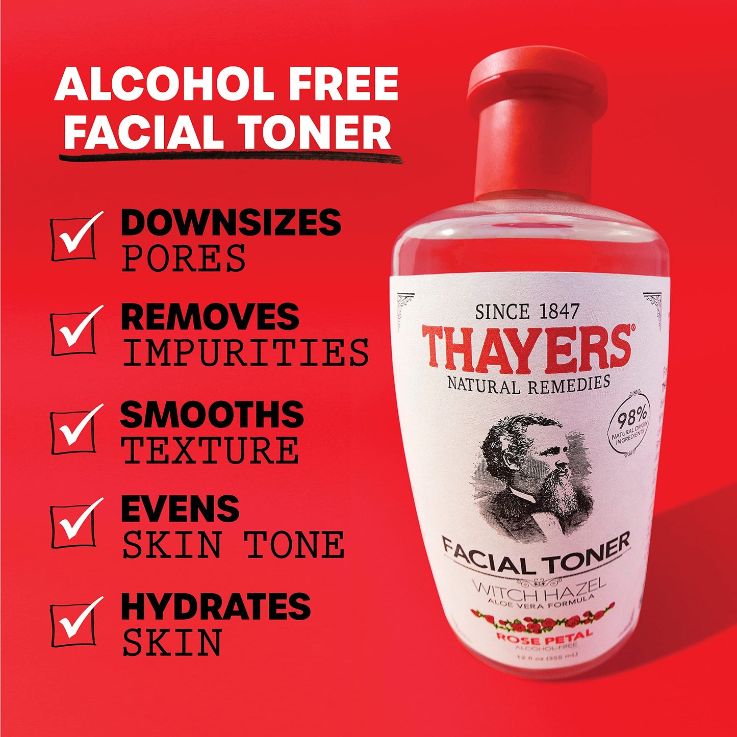 THAYERS Alcohol-Free, Hydrating, Rose Petal Toner 12 Oz + 3oz Travel Size Toner (2 Pack)