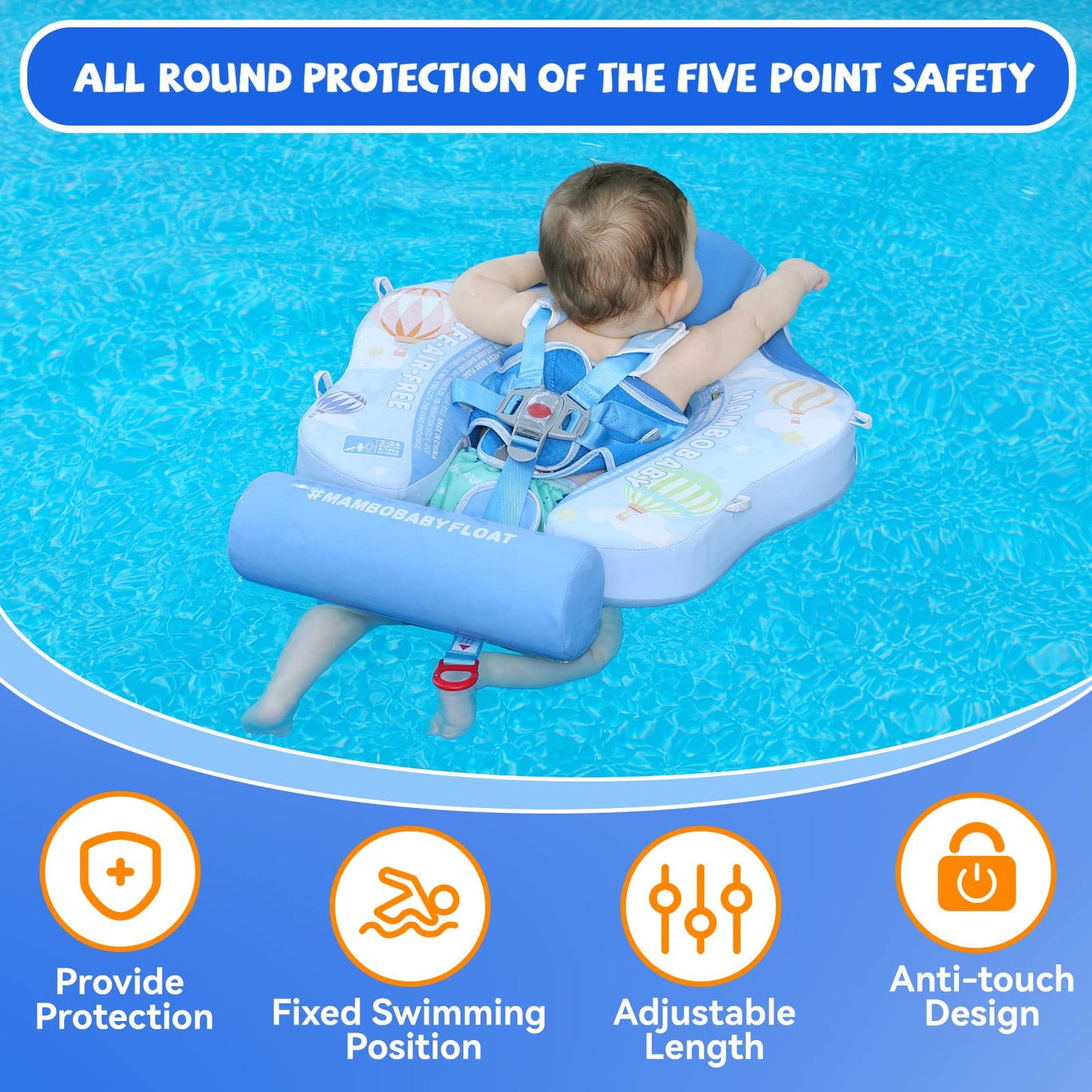 GENTEACO Mambobaby Baby Swim Float with Canopy 3-24 Months Non-Inflatable Infant Floats for Pool Add Tail Avoid Flip Skin-Friendly Material for Toddler Boys Girls(Blue)