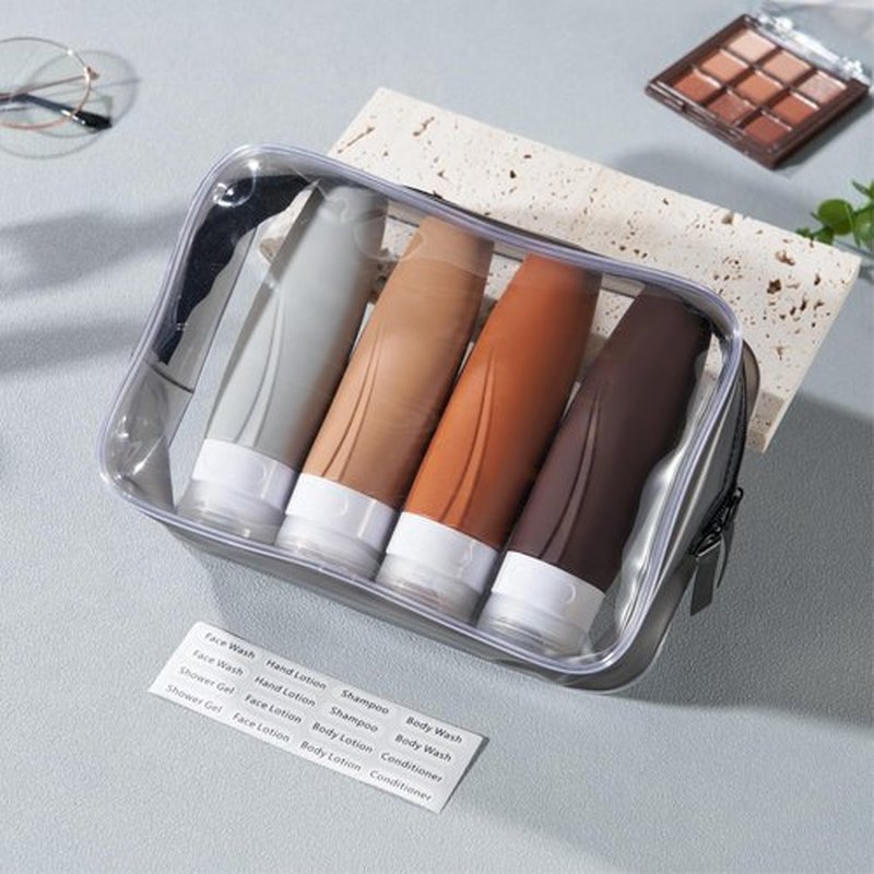 INSFIT Portable Travel Bottles TSA Approved, 3oz Leak Proof BPA Free Silicone Cosmetic Travel Size Toiletry Containers, Squeezable Silicone Tubes, Refillable Bottles for Shampoo 4 Pack Brown