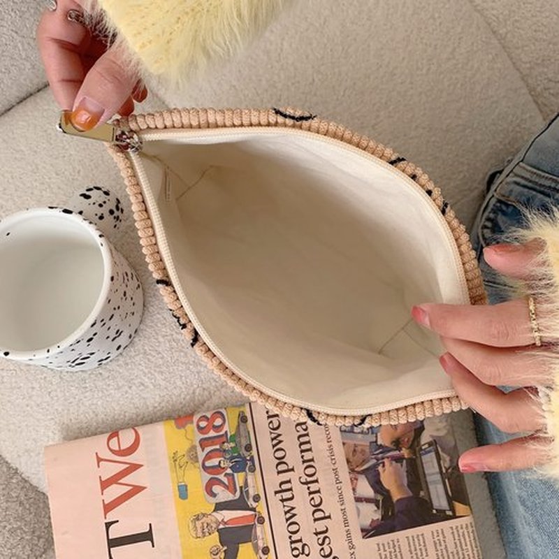 Cosmetic Bags for Women - Corduroy Cosmetic Bag Aesthetic Women Handbags Purses Smile Dots Makeup Organizer Storage Makeup Bag Girls Case Bags (Khaki)