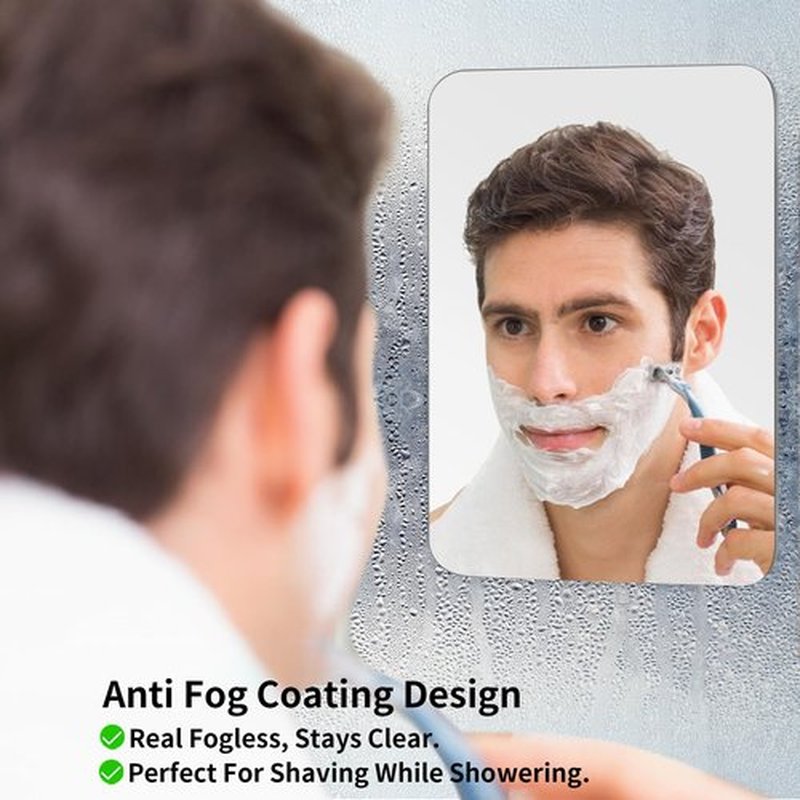 EUAIAJ Shower Mirror Fogless Shaving Large(10.2x7.8in) - Includes 2 Razor Holders & 2 Mirror Holders, Unbreakable & Easy Install & NO-Drilling, Fog Free (No Fog) Shower Mirror for Shaving