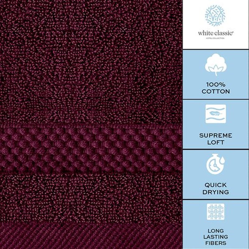 White Classic Luxury Washcloths for Bathroom-Hotel-Spa-Kitchen-Set - Circlet Egyptian Cotton - Highly Absorbent Hotel Quality Face Towels - Bulk Set of 12-13x13 Inch (Wine Red)