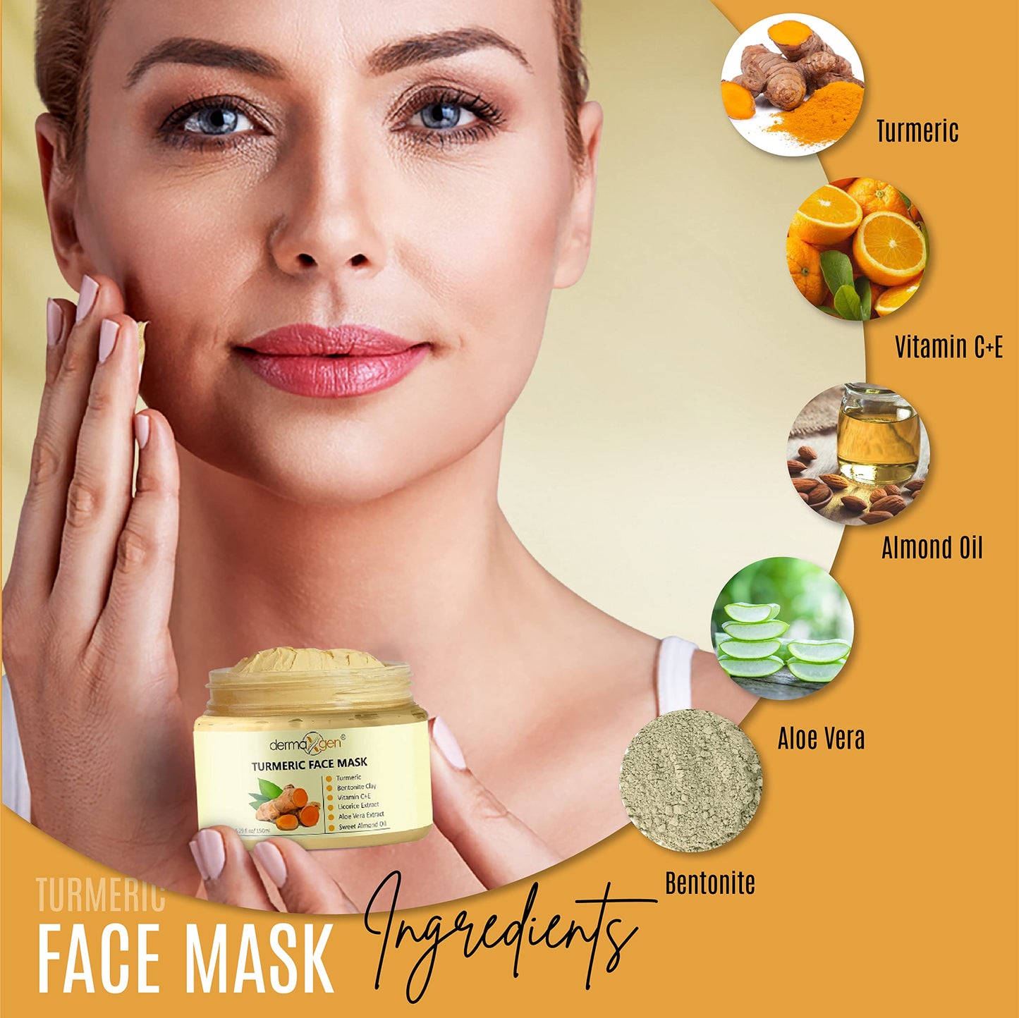 DERMAXGEN Glow Boosting Moisturizer- Anti-Aging, Reduce Acne, Dark Spot Remover, Hydrates & Controlling Oil & Refining Pores Turmeric Mask - Set of 4 (Turmeric Complete Set)