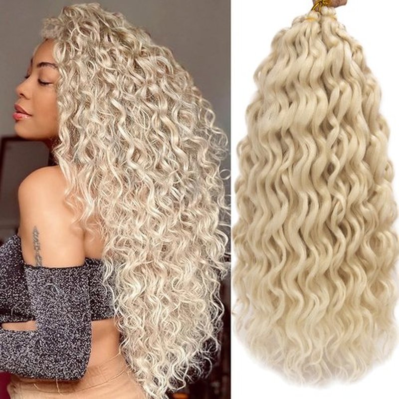 Ocean Wave Crochet Hair Deep Wave Curly Crochet Hair For Women Hawaii Curly Braiding Hair Synthetic Bohemian Crochet Braid Water Wave Crochet hair Extensions (18inch, 613#)