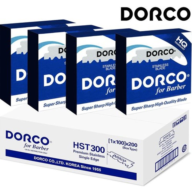 The Shave Factory Straight Edge Razor Kit (Black / 100 Dorco Single Edge Razor Blades Blue)