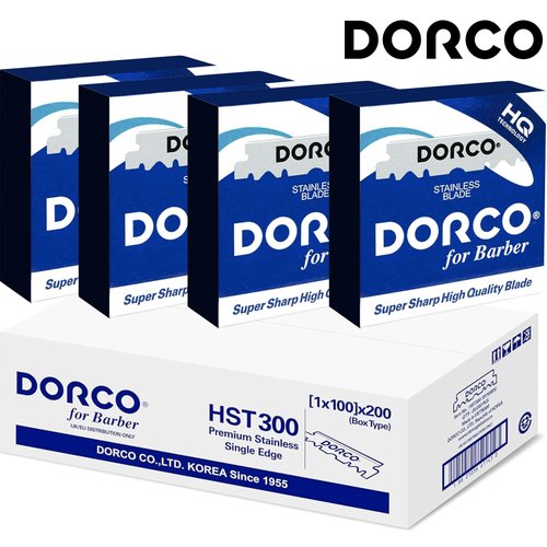 The Shave Factory Straight Edge Razor Kit (Steel Razor / 100 Dorco Single Edge Razor Blades Blue)