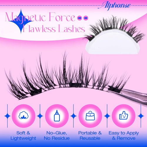 Reusable Magnetic Eyelashes with Applicator Manga Magnetic Lashes with Clamp Natural Look No Glue False Eyelashes Without Eyeliner ALPHONSE pestañas postizas magneticas